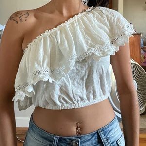 cute off shoulder white crop top